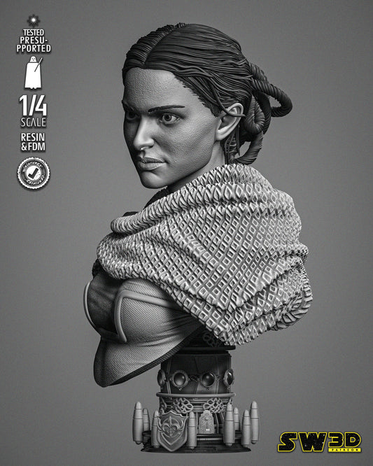 Padme Portrait Bust (Star Wars) Fan Art - 4 or 8 scale - 3D Printed