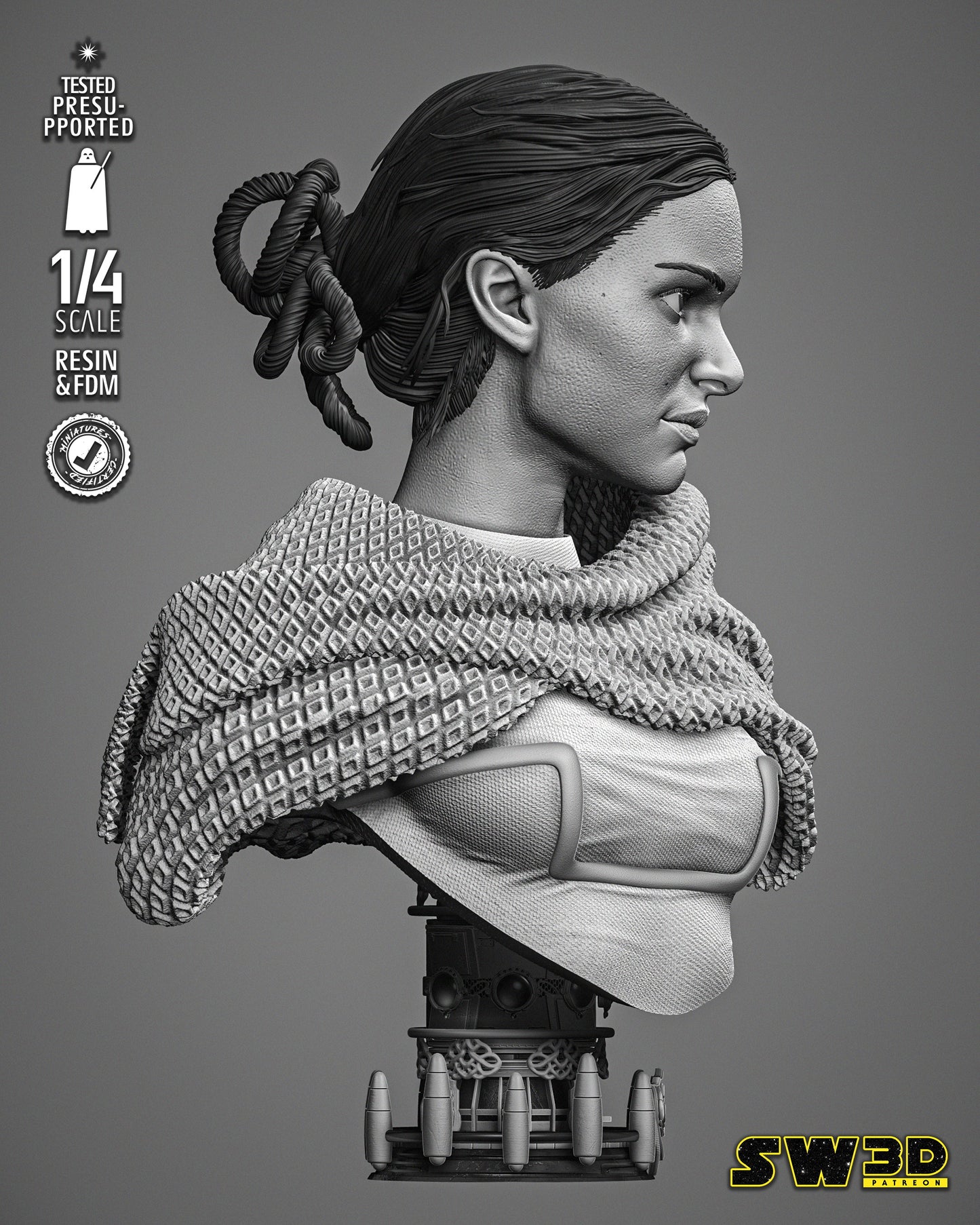 Padme Portrait Bust (Star Wars) Fan Art - 4 or 8 scale - 3D Printed