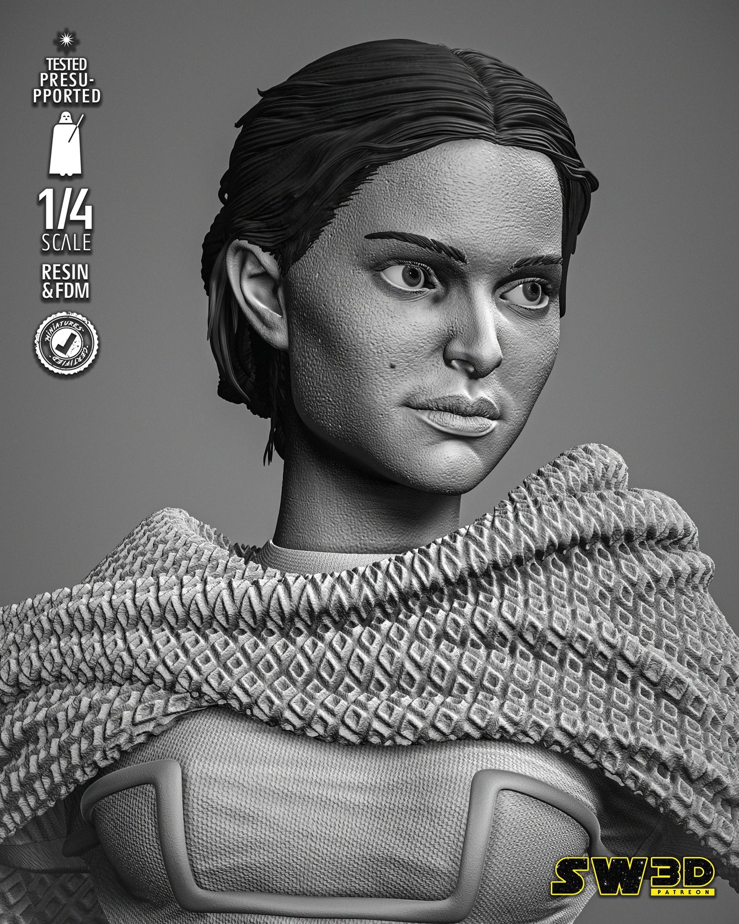 Padme Portrait Bust (Star Wars) Fan Art - 4 or 8 scale - 3D Printed