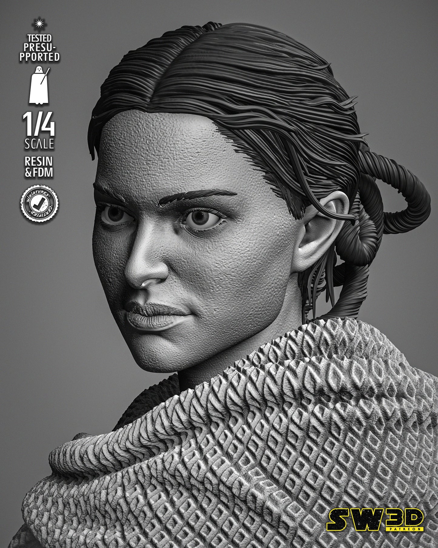 Padme Portrait Bust (Star Wars) Fan Art - 4 or 8 scale - 3D Printed