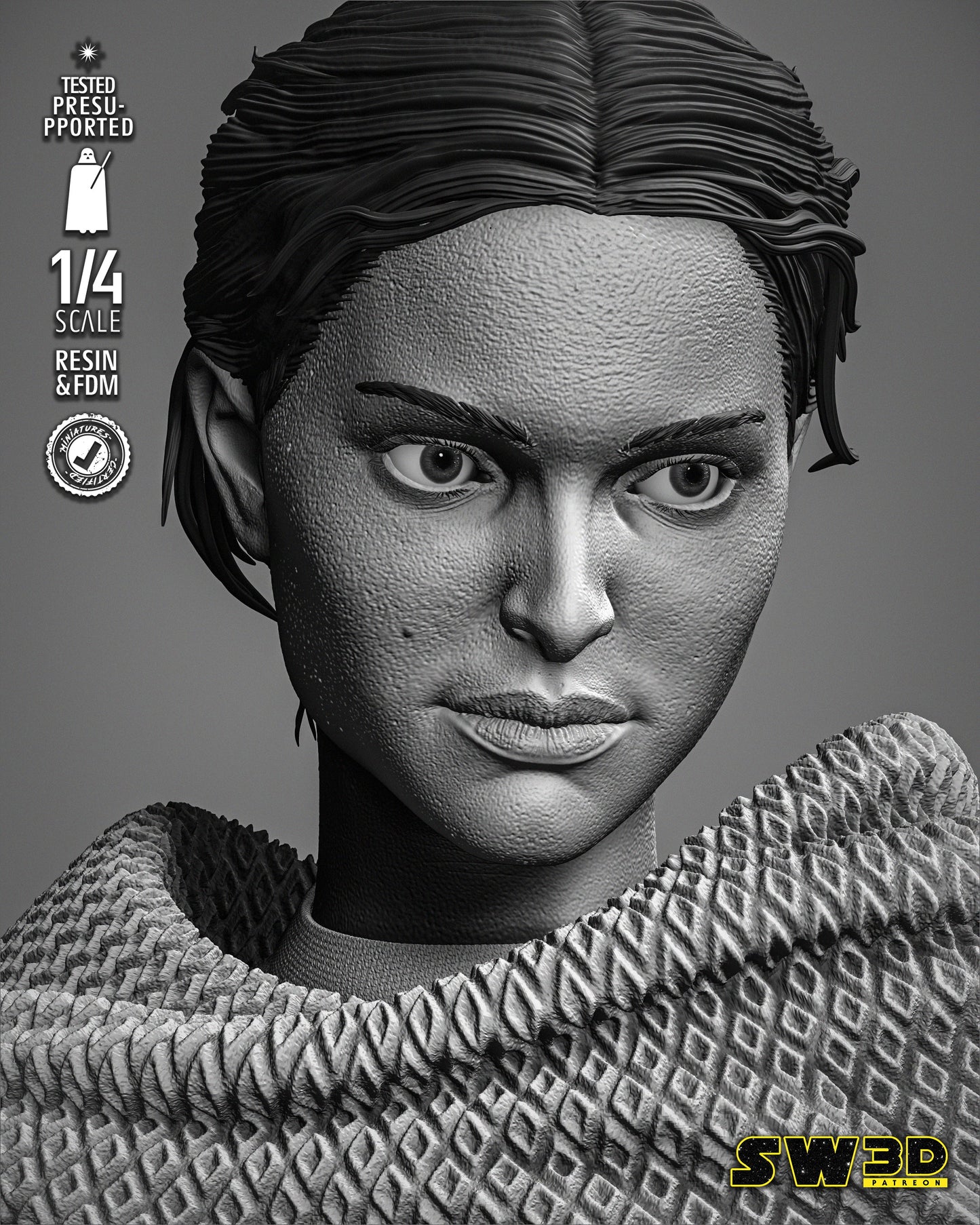 Padme Portrait Bust (Star Wars) Fan Art - 4 or 8 scale - 3D Printed