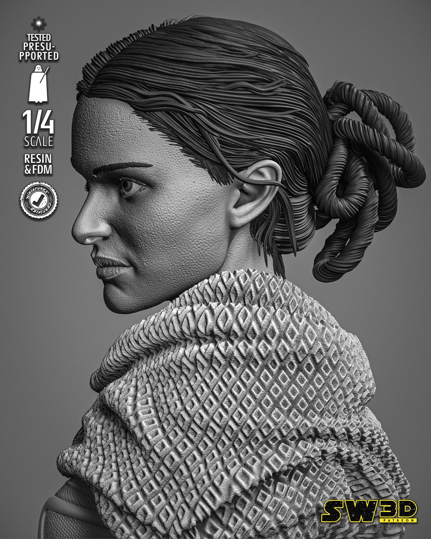 Padme Portrait Bust (Star Wars) Fan Art - 4 or 8 scale - 3D Printed