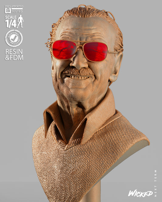Stan Lee (Portrait Bust) 3D Printed Sculpt - Scales 4 & 8 - Fan Art