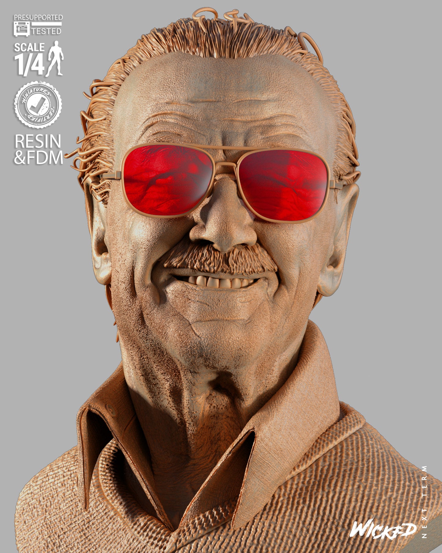 Stan Lee (Portrait Bust) 3D Printed Sculpt - Scales 4 & 8 - Fan Art