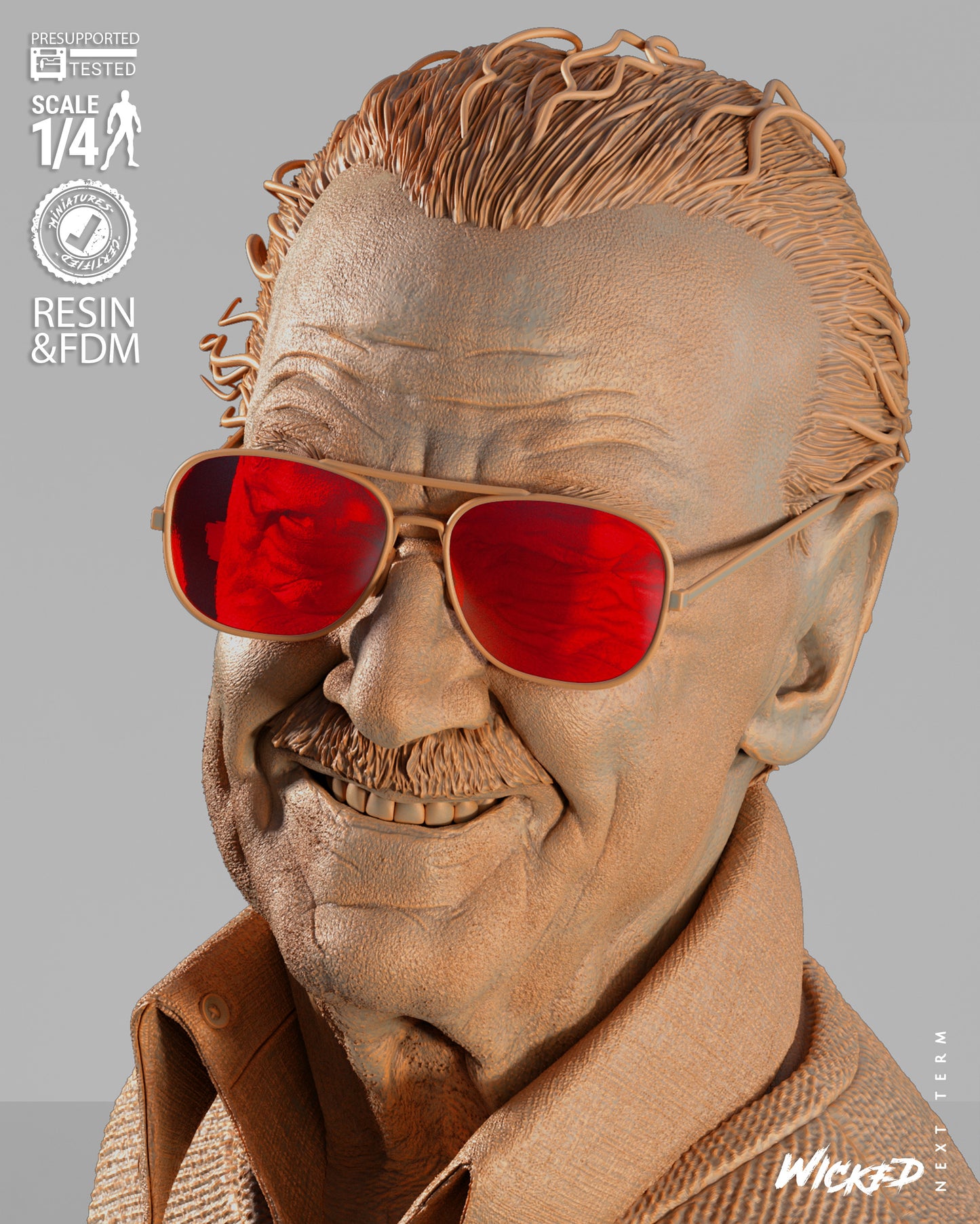 Stan Lee (Portrait Bust) 3D Printed Sculpt - Scales 4 & 8 - Fan Art