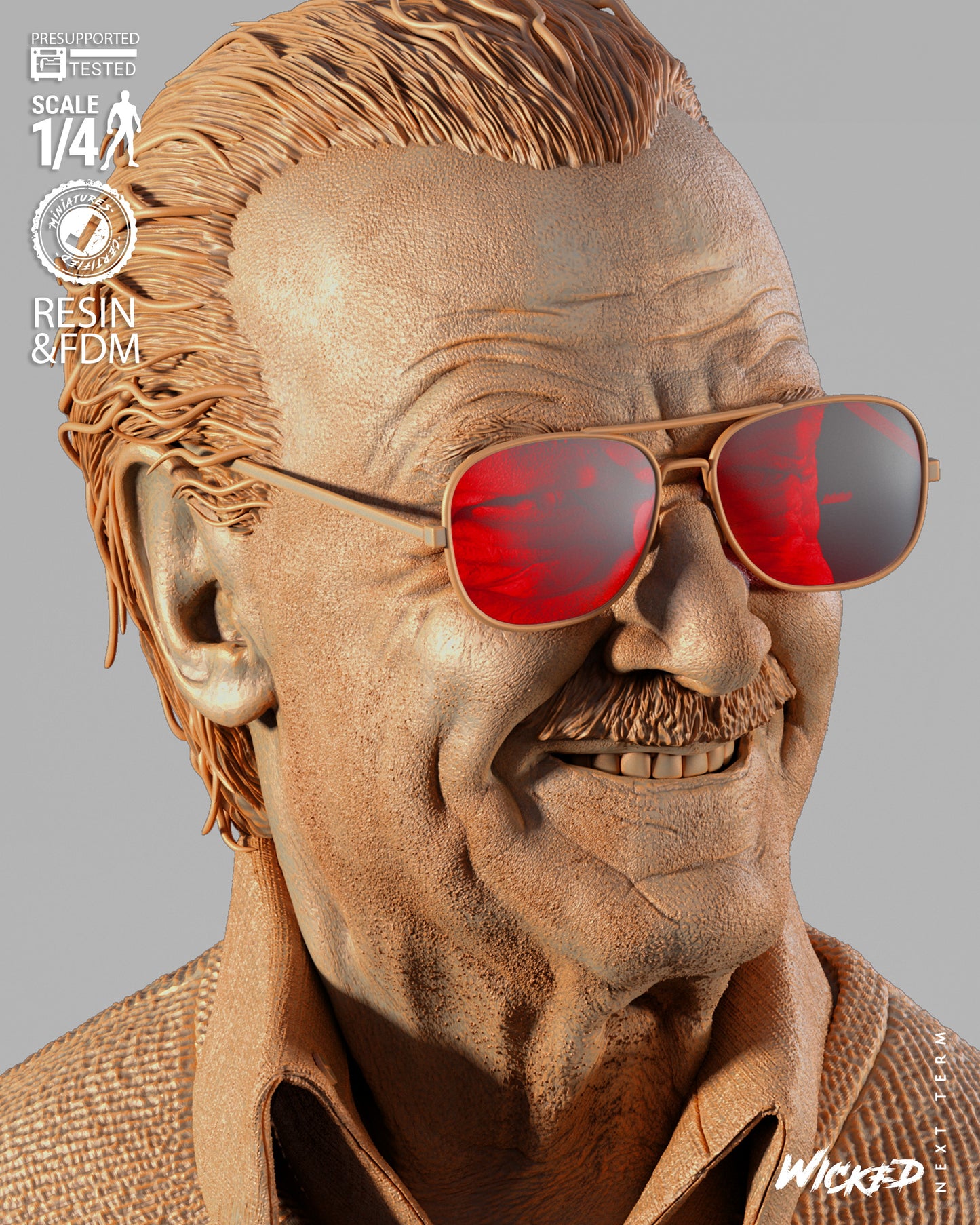 Stan Lee (Portrait Bust) 3D Printed Sculpt - Scales 4 & 8 - Fan Art