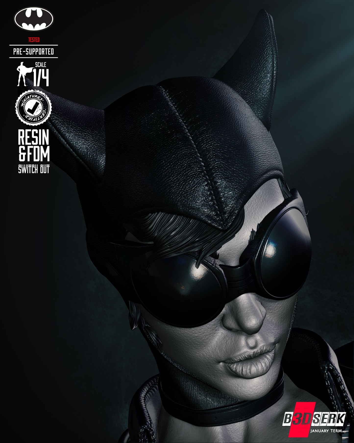 Catwoman Bust- 4th and 8th Scale model Kits, Choice of head 3D Print