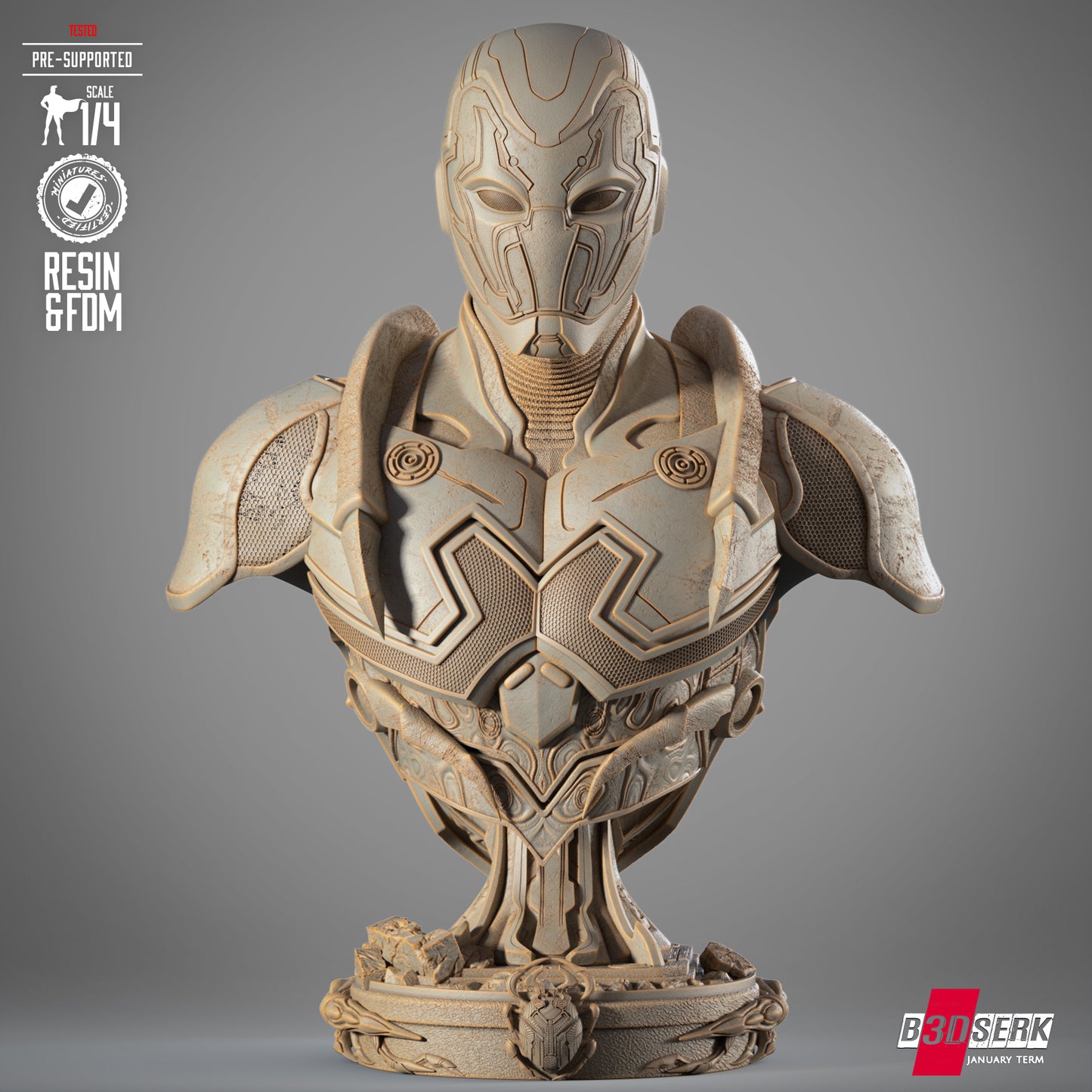 Blue Beetle Portrait Bust 4 and 8 Scale - 3D Printed Model