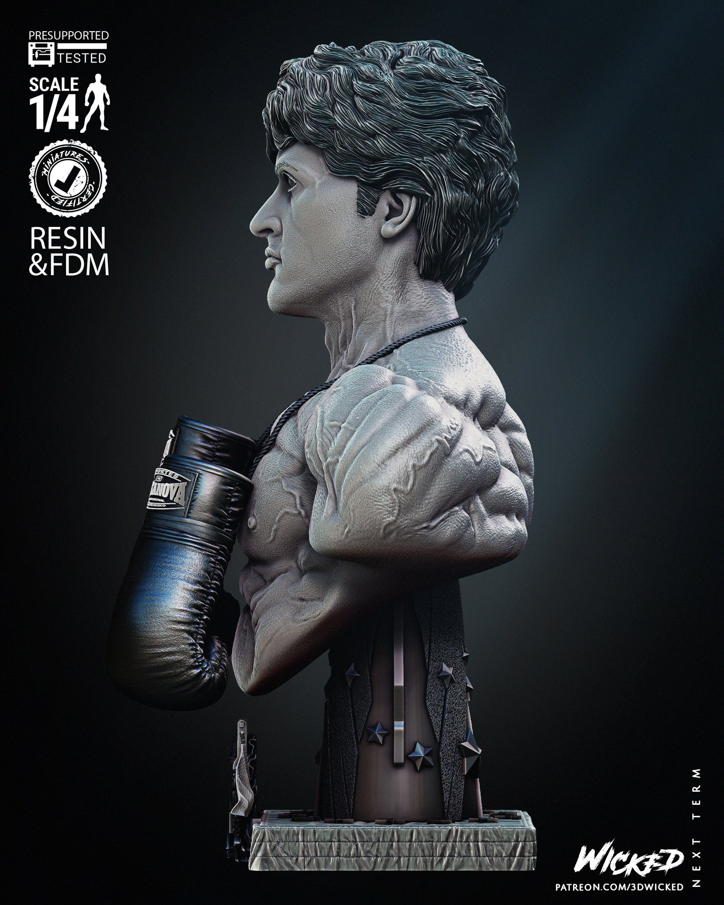 Rocky Balboa (Rocky) Bust - Fan Art - 4 or 8 scale - 3D Print kit