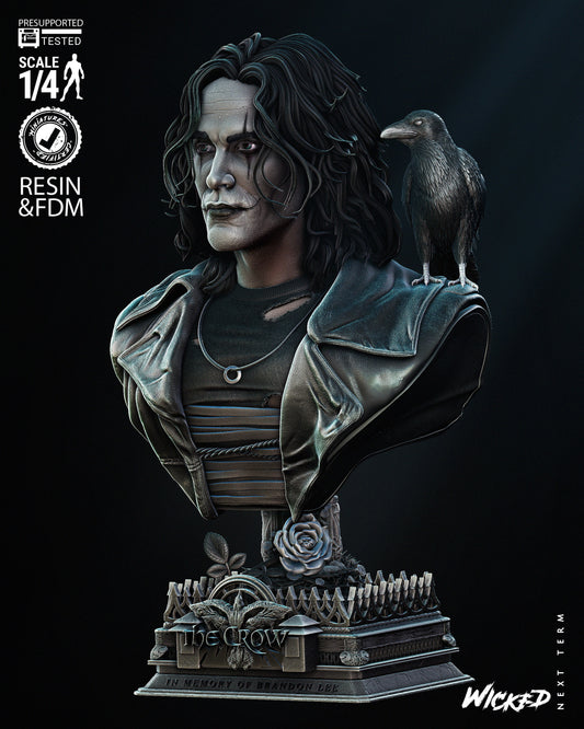 The Crow (Portrait Bust) 3d Printed 4 and 8 Scale - Fan Art (B3dserk)