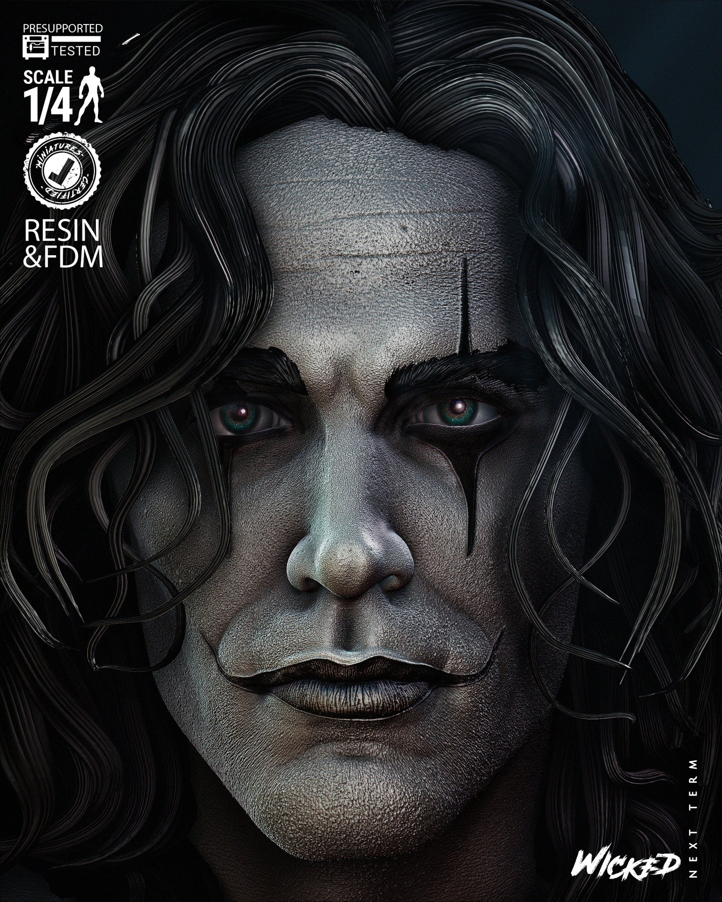 The Crow (Portrait Bust) 3d Printed 4 and 8 Scale - Fan Art (B3dserk)