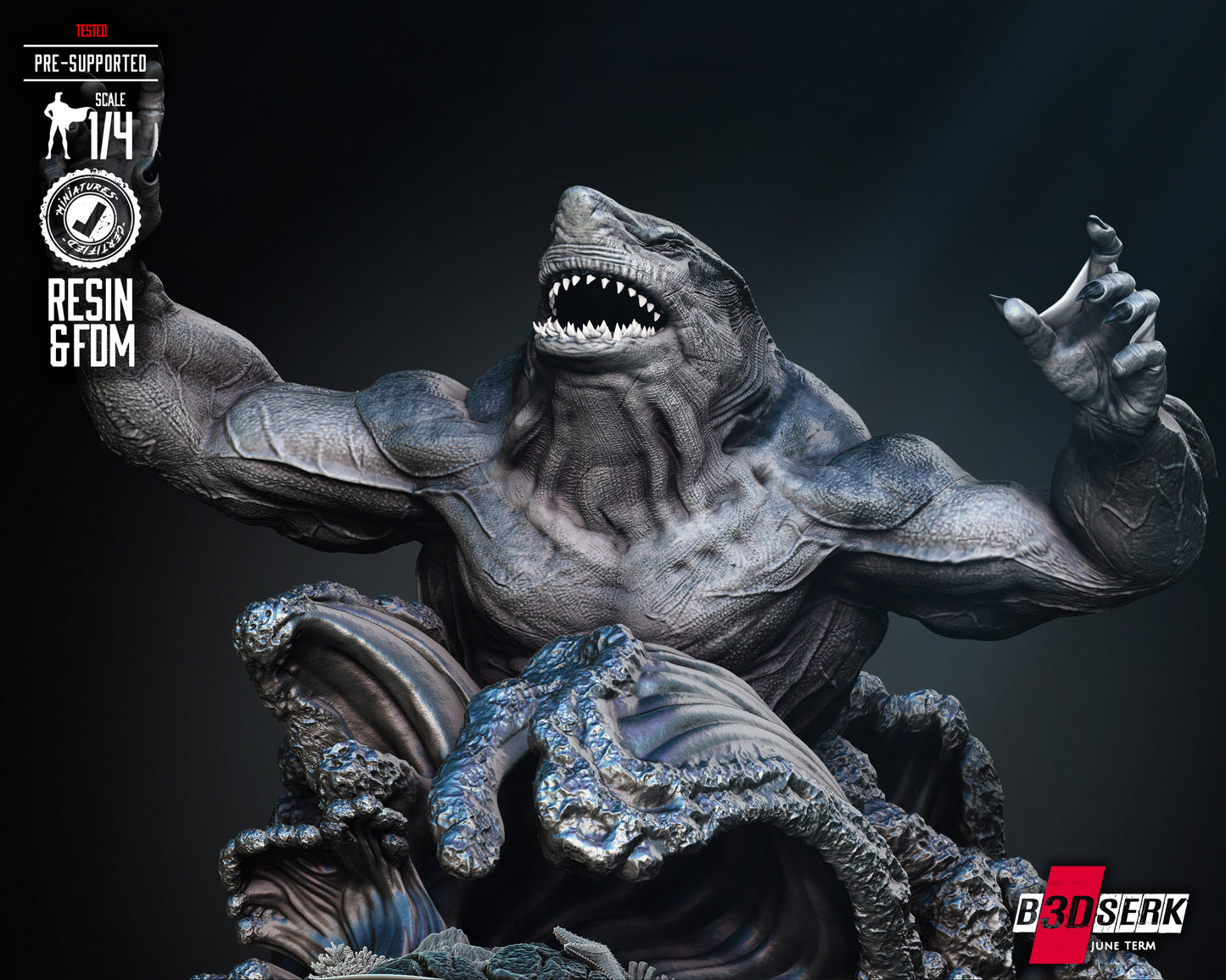 King Shark (Portrait Bust) - 3d Resin Printed 4 and 8 Scale - Fan Art