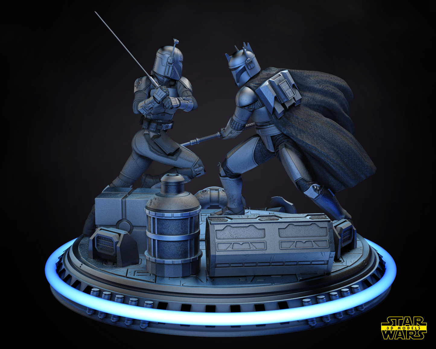 Bo Katan & Moff Gideon Diorama - 6 or 12 scale Star Wars Fan Art - 3D Printed