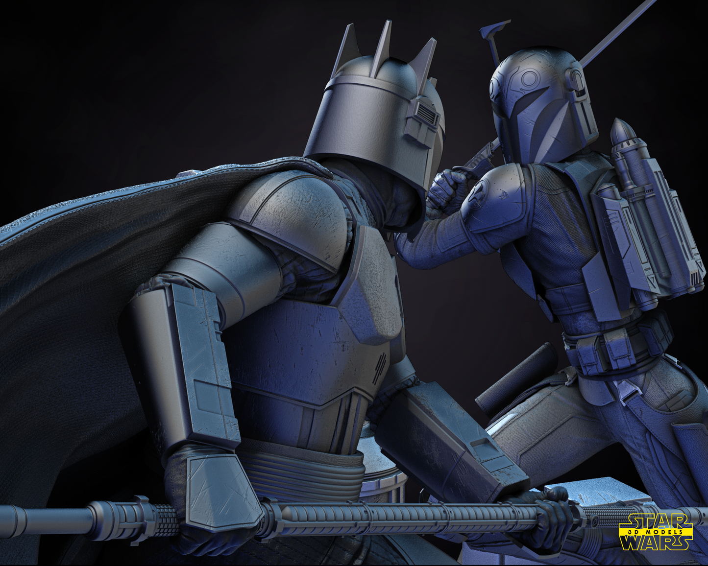 Bo Katan & Moff Gideon Diorama - 6 or 12 scale Star Wars Fan Art - 3D Printed