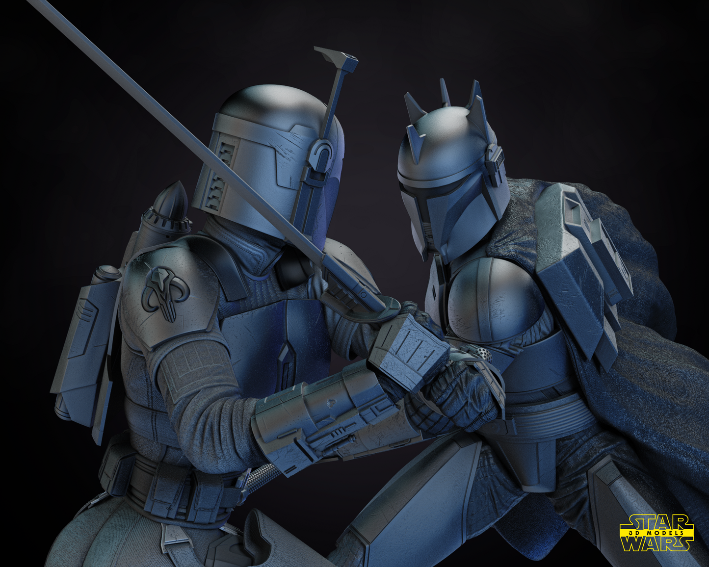 Bo Katan & Moff Gideon Diorama - 6 or 12 scale Star Wars Fan Art - 3D Printed