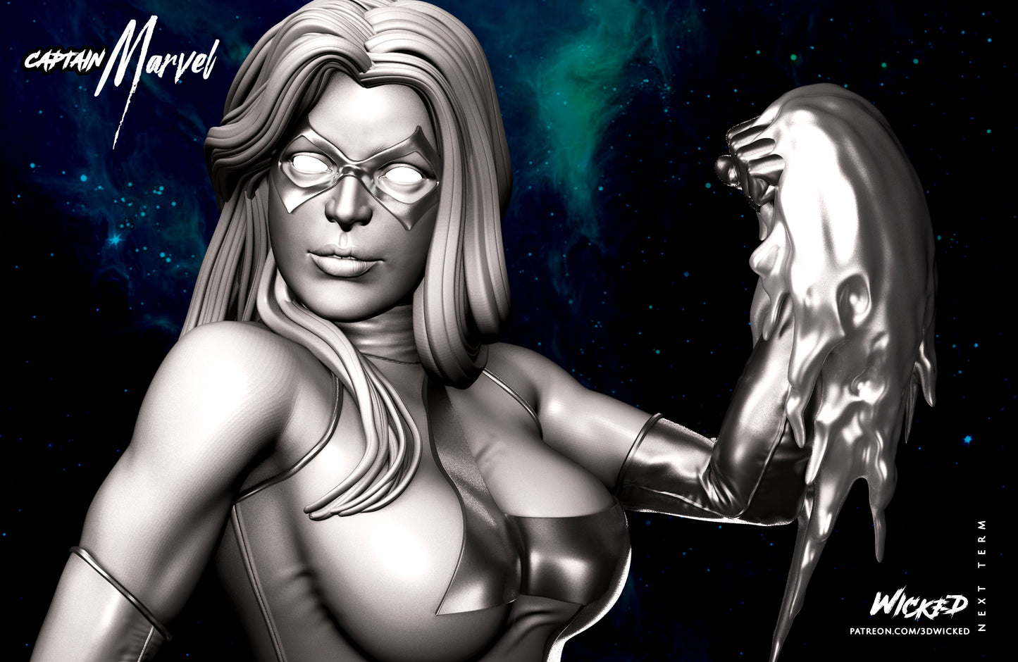 Captain Marvel Bust (Fan Art) - 4 or 8 scale (265mm or 132mm) - 3D Print