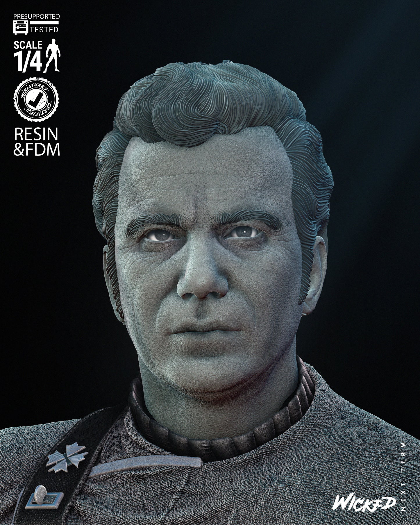 Kirk (Star Trek Wrath of Khan) Bust - 3D Print - Fan Art