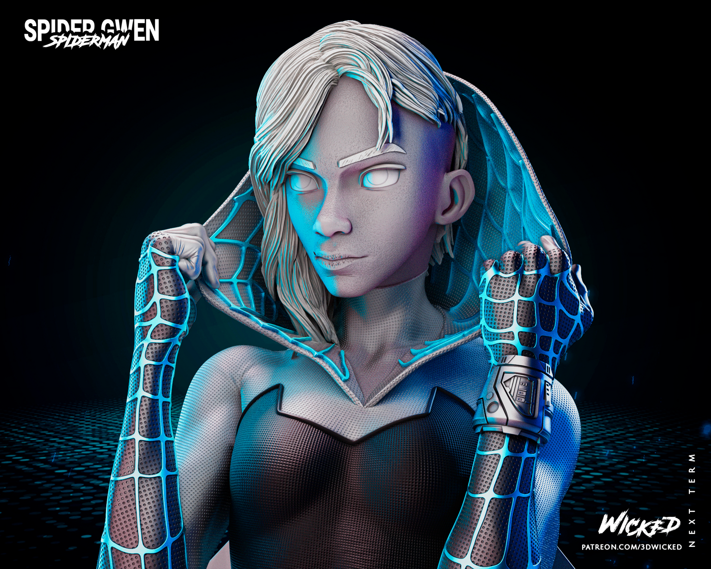 Spider Gwen (Marvel) 3D Printed Bust Fan Art. 1:4 - 1:8 (295mm to 147mm)