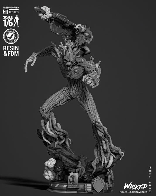 Rocket & Groot (Diorama) - Fan Art - 3D Print Kit (Wick3d)