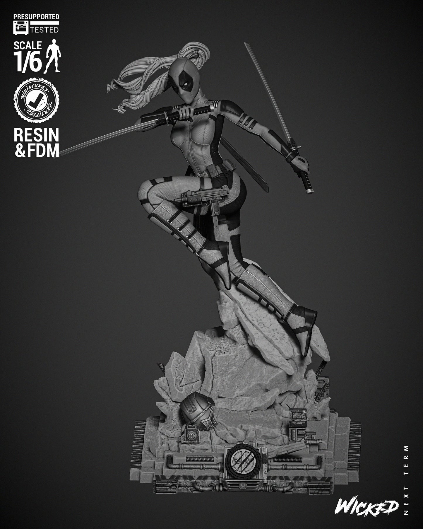 Lady Deadpool (Statue) - Fan Art - 3D Print Kit (Wick3d)