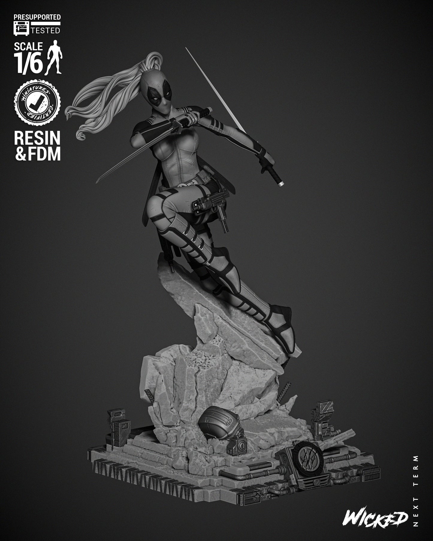 Lady Deadpool (Statue) - Fan Art - 3D Print Kit (Wick3d)
