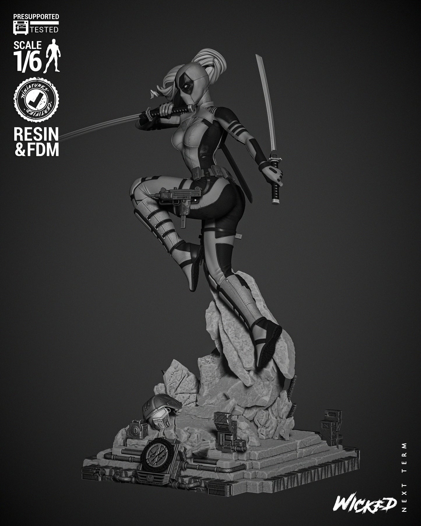 Lady Deadpool (Statue) - Fan Art - 3D Print Kit (Wick3d)