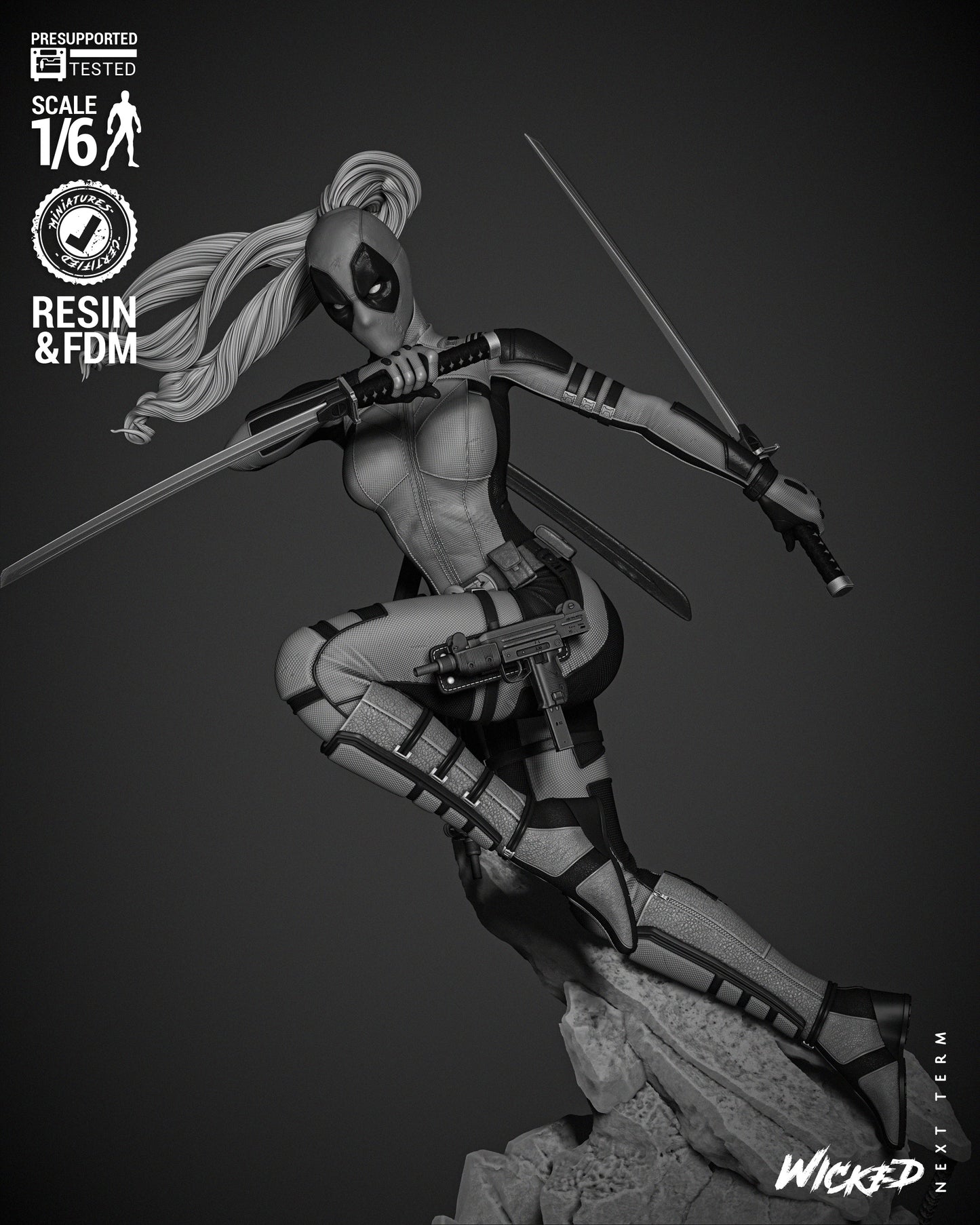 Lady Deadpool (Statue) - Fan Art - 3D Print Kit (Wick3d)