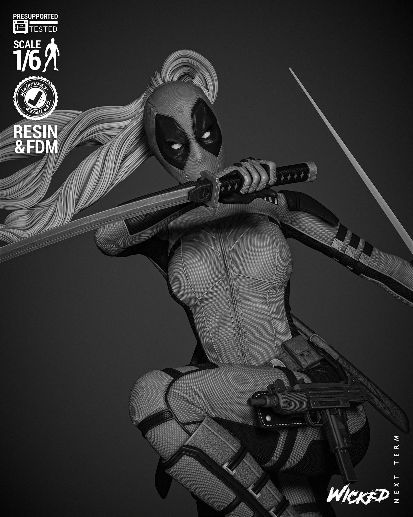 Lady Deadpool (Statue) - Fan Art - 3D Print Kit (Wick3d)