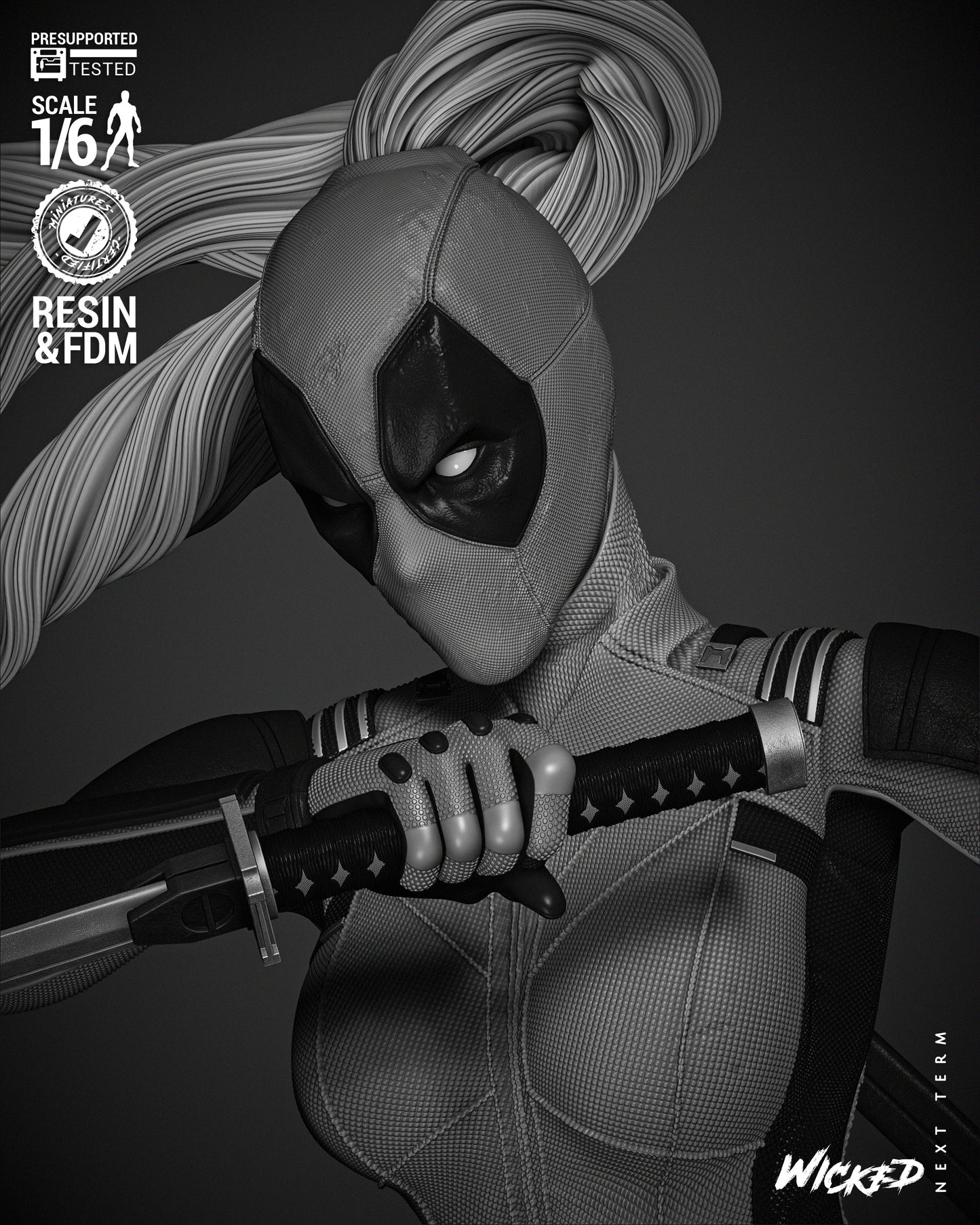 Lady Deadpool (Statue) - Fan Art - 3D Print Kit (Wick3d)