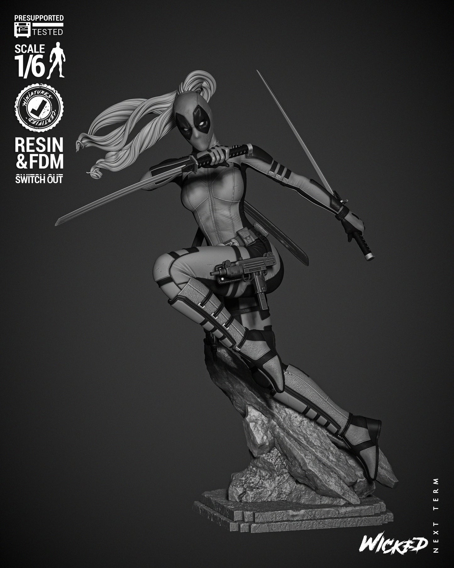Lady Deadpool (Statue) - Fan Art - 3D Print Kit (Wick3d)