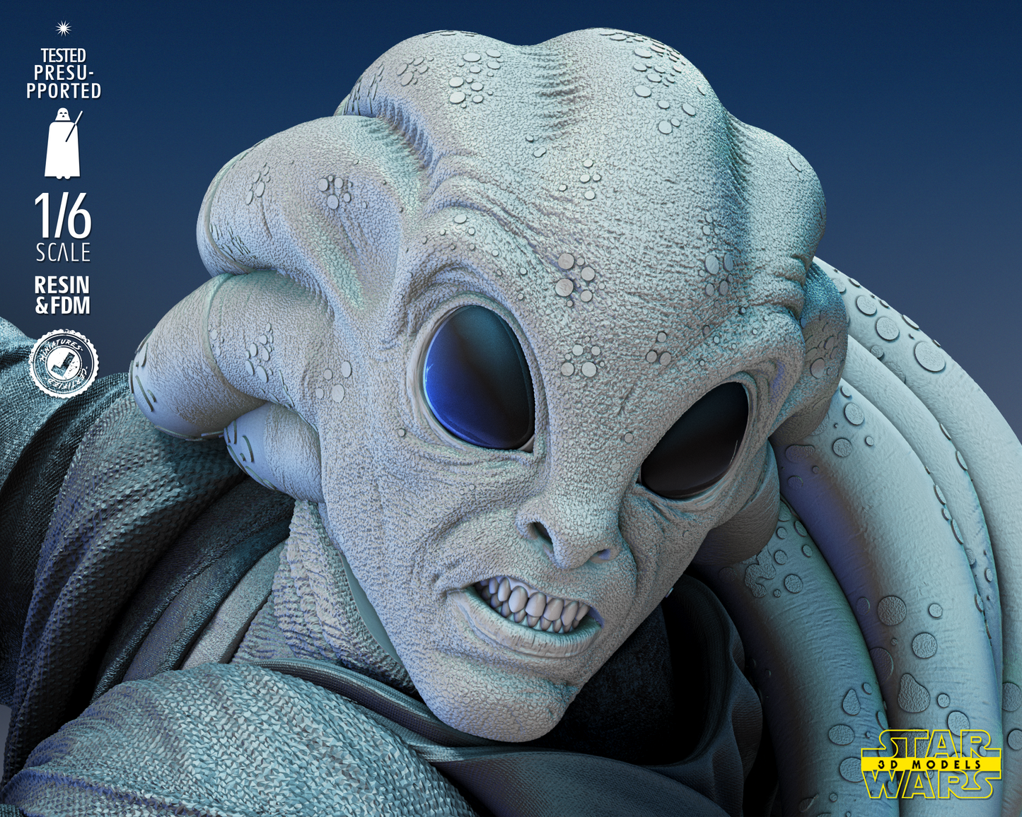 Kit Fisto Sculpture (Fan Art) Star Wars - 1:6 or 1:12 Scale (350mm or 175mm) - 3D Printed