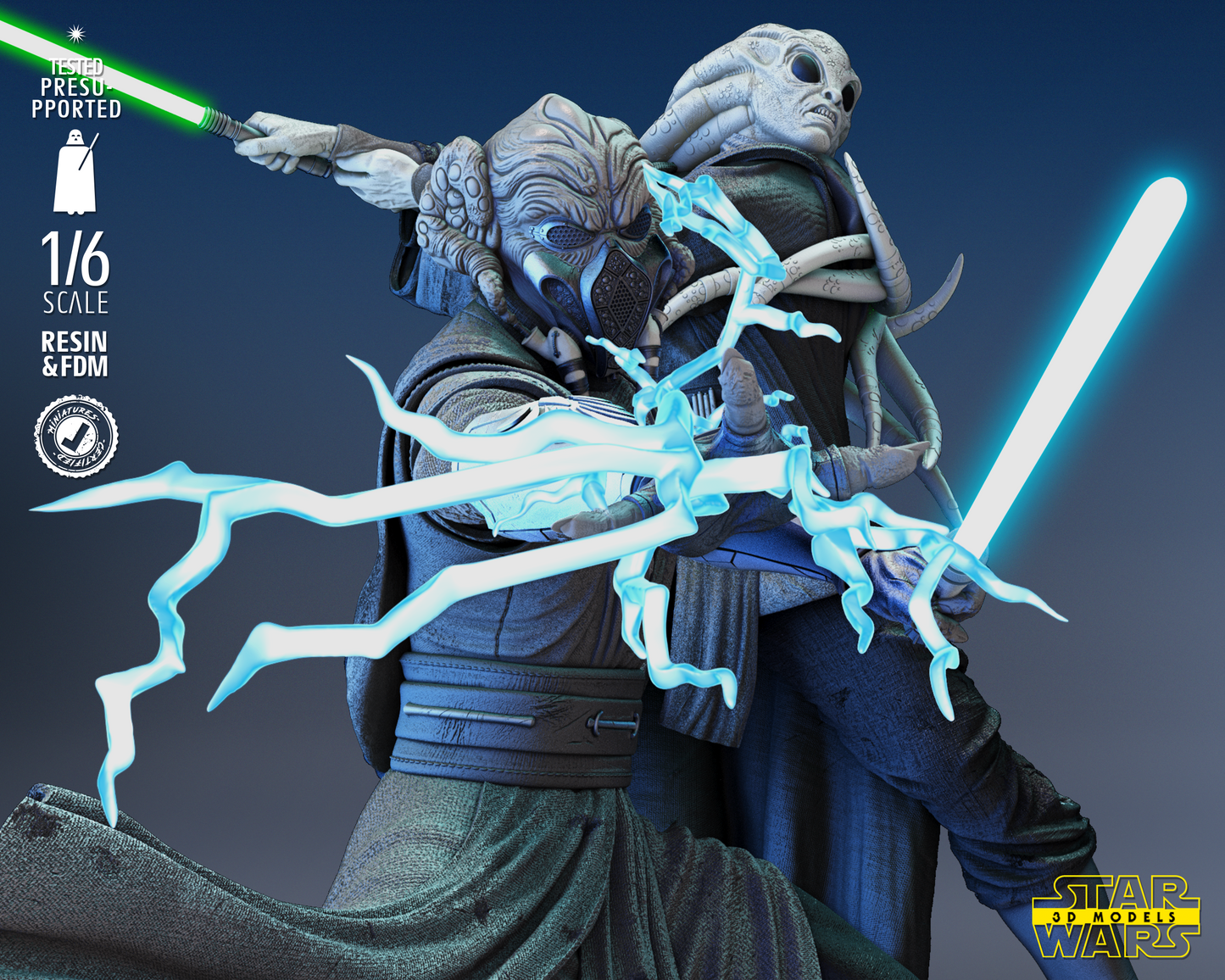 Kit Fisto & Pio Koon Diorama - 1/6 or 1/12 scale Star Wars Fan Art - 3D Printed