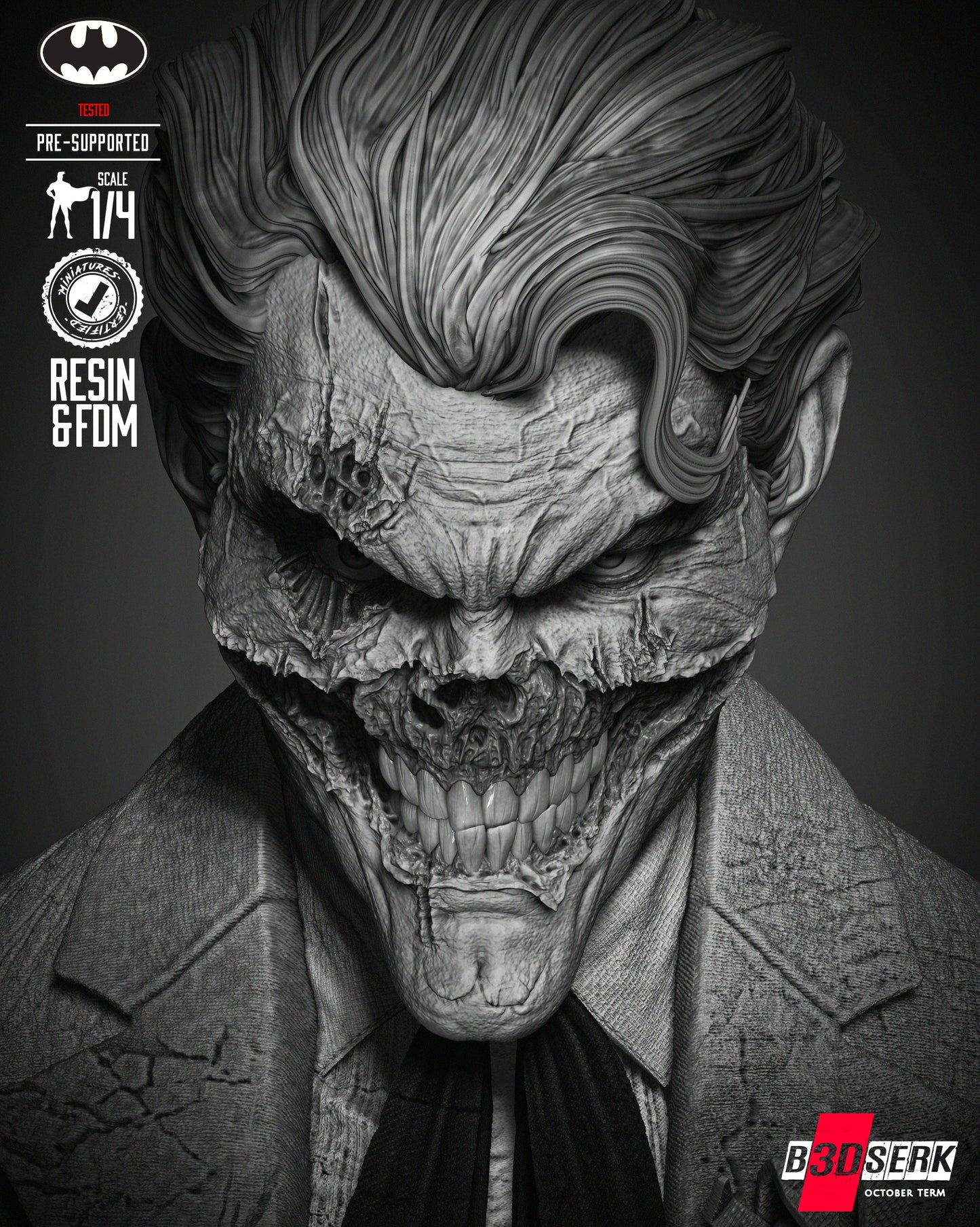 Joker Dceased - Bust - 3d Printed Model Kit - Fan Art (Unpainted)