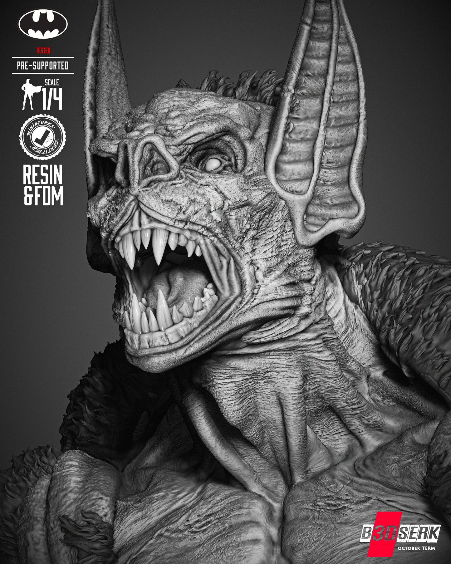Man Bat (Portrait Bust) - 3d Print - 4 and 8 Scale - Fan Art