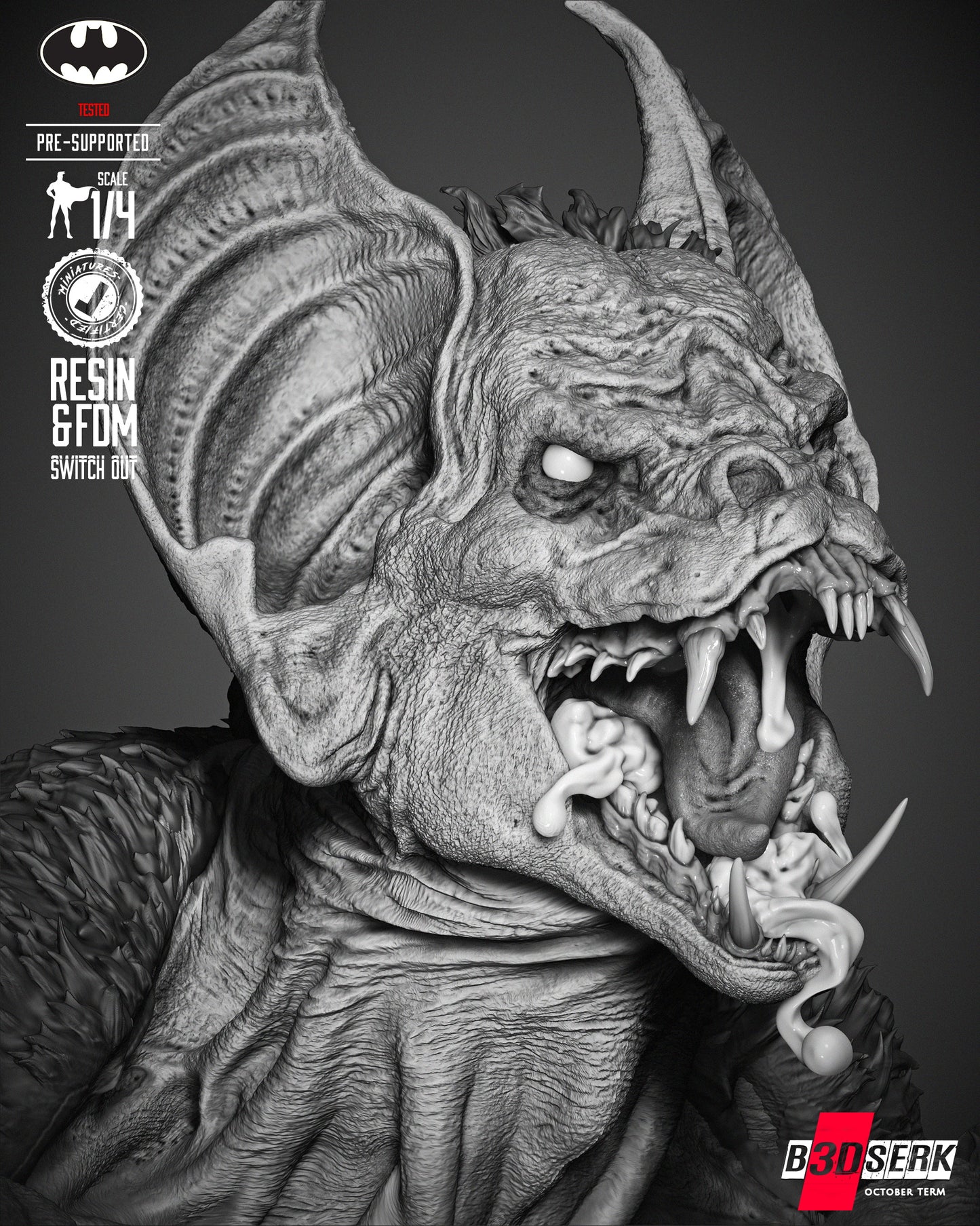 Man Bat (Portrait Bust) - 3d Print - 4 and 8 Scale - Fan Art