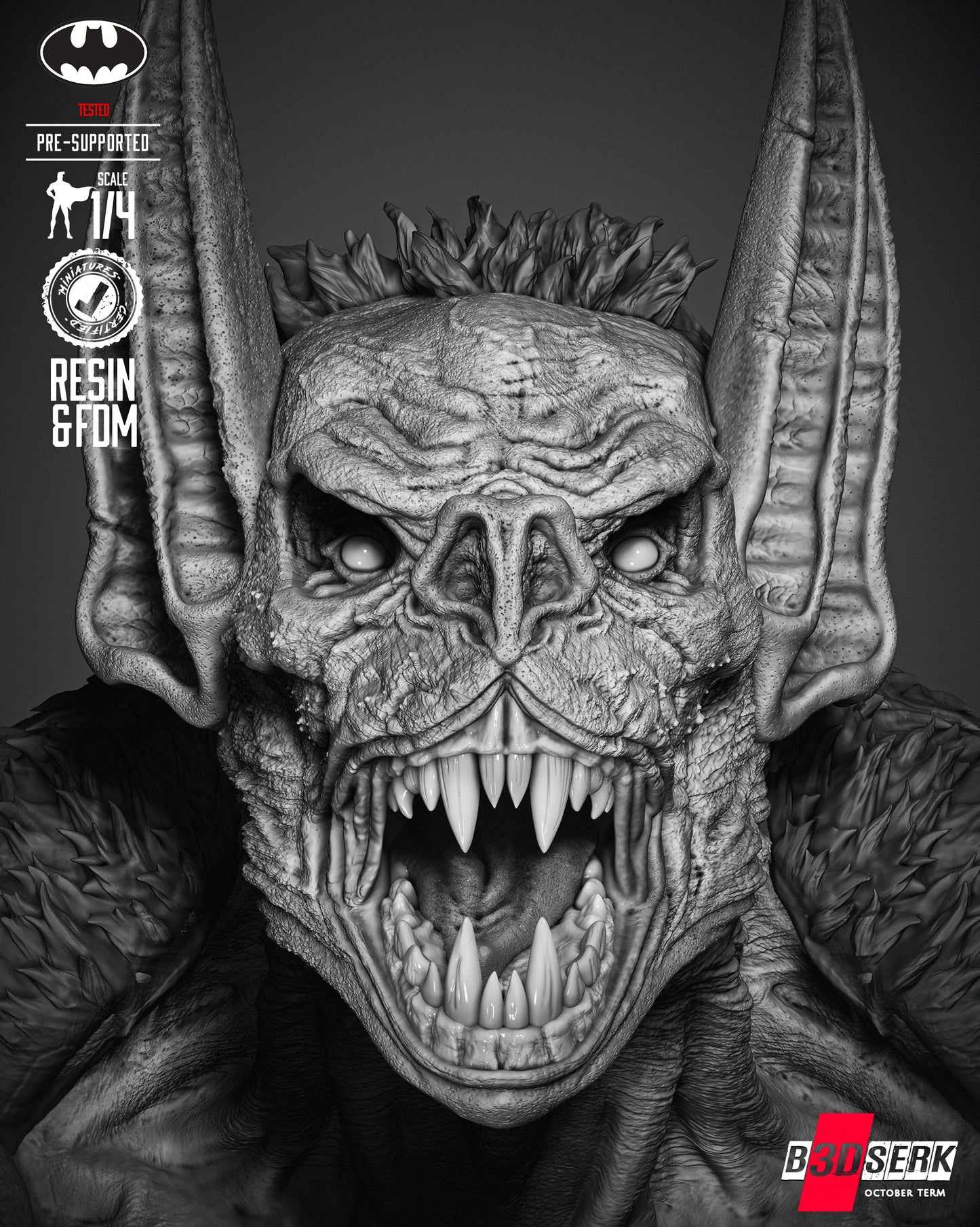 Man Bat (Portrait Bust) - 3d Print - 4 and 8 Scale - Fan Art