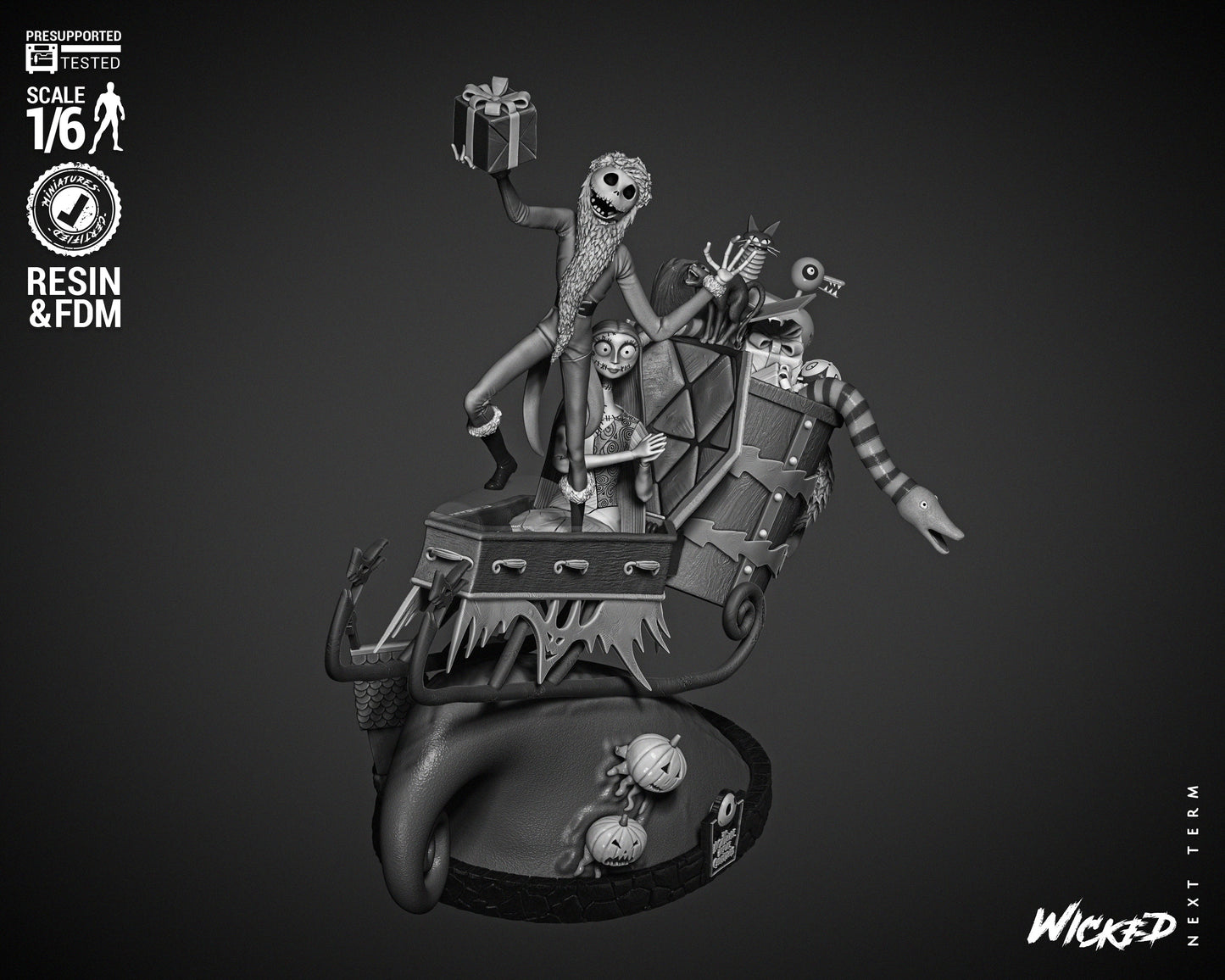 Jack Skellington & Sally Diorama - Nightmare before Christmas - 3d Printed Statue