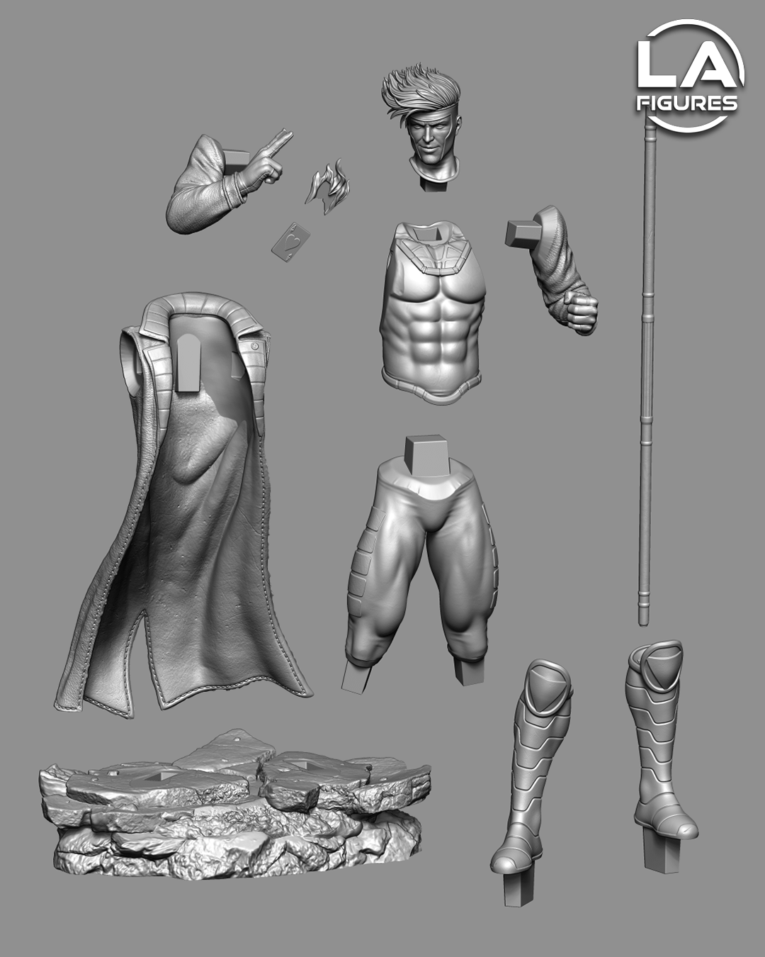 Gambit (X-Men) Statue - Fan Art 6,10 or 12 scale 383mm to 132mm 3D Print