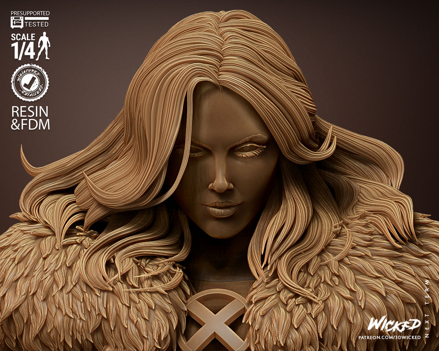Emma Frost Snow Queen Bust - 4 or 8 scale (300mm or 150mm) 3D Print Kit Fan Art
