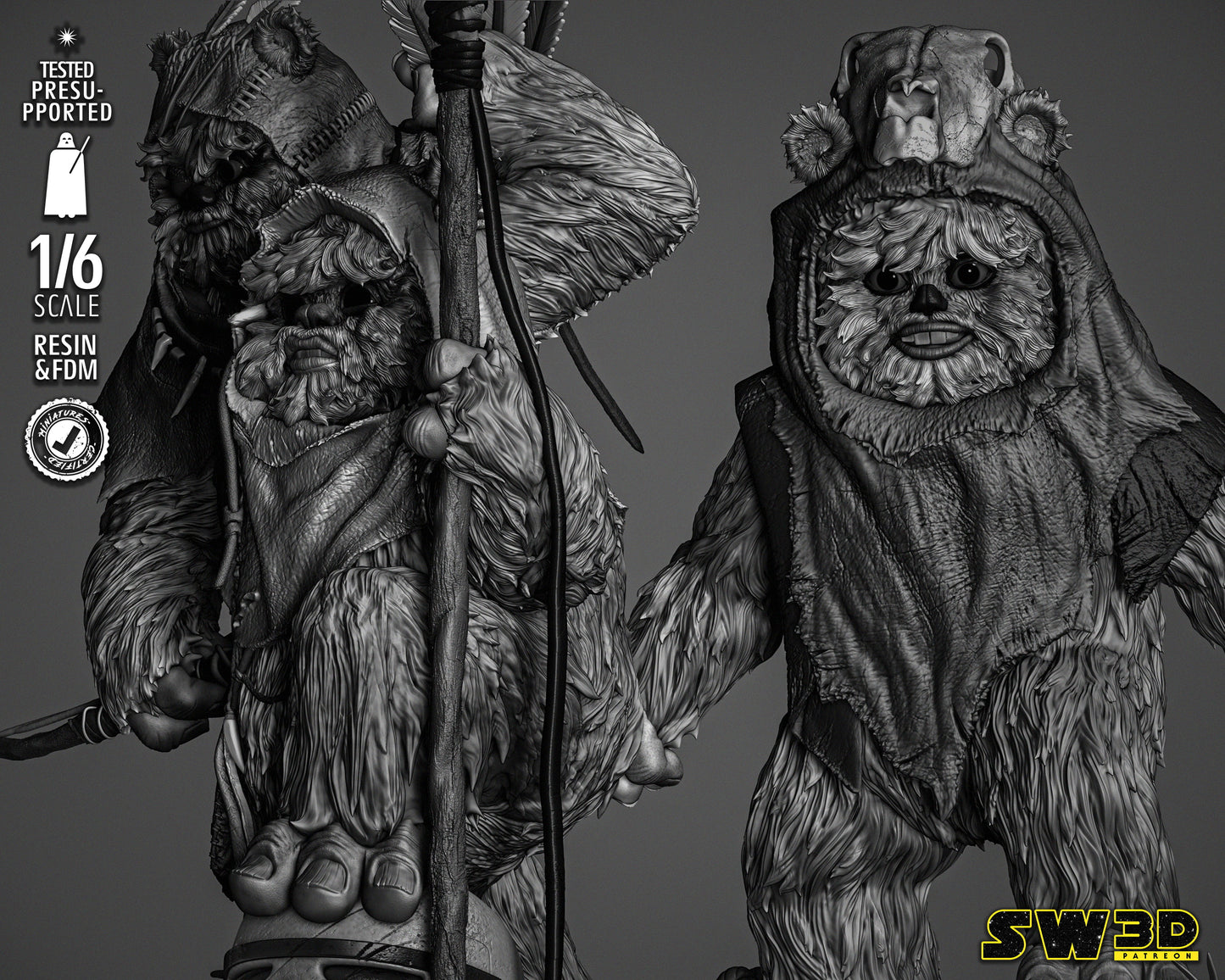 Ewok Diorama (Star Wars) Fan Art - 6th or 12th scale - 3D Printed