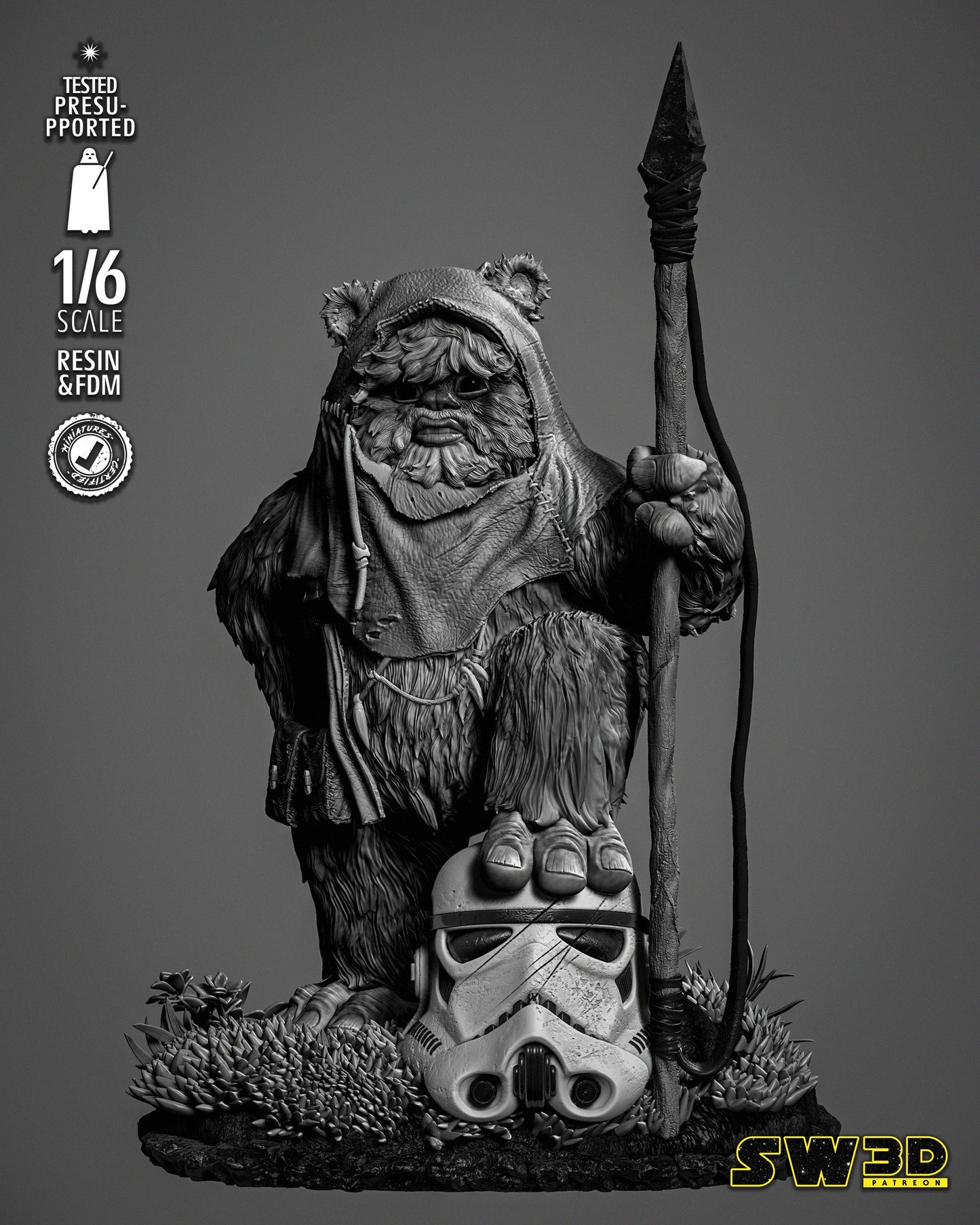 Ewok Sculpture #1 (Star Wars) Fan Art - 6th or 12th scale - 3D Printed