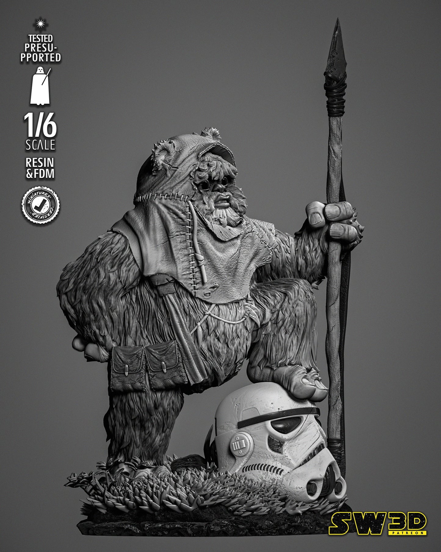 Ewok Sculpture #1 (Star Wars) Fan Art - 6th or 12th scale - 3D Printed