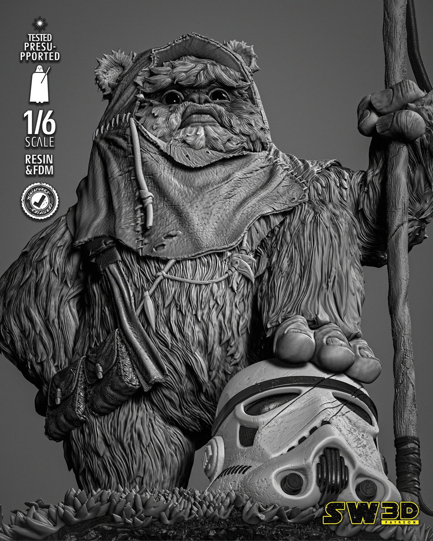 Ewok Sculpture #1 (Star Wars) Fan Art - 6th or 12th scale - 3D Printed