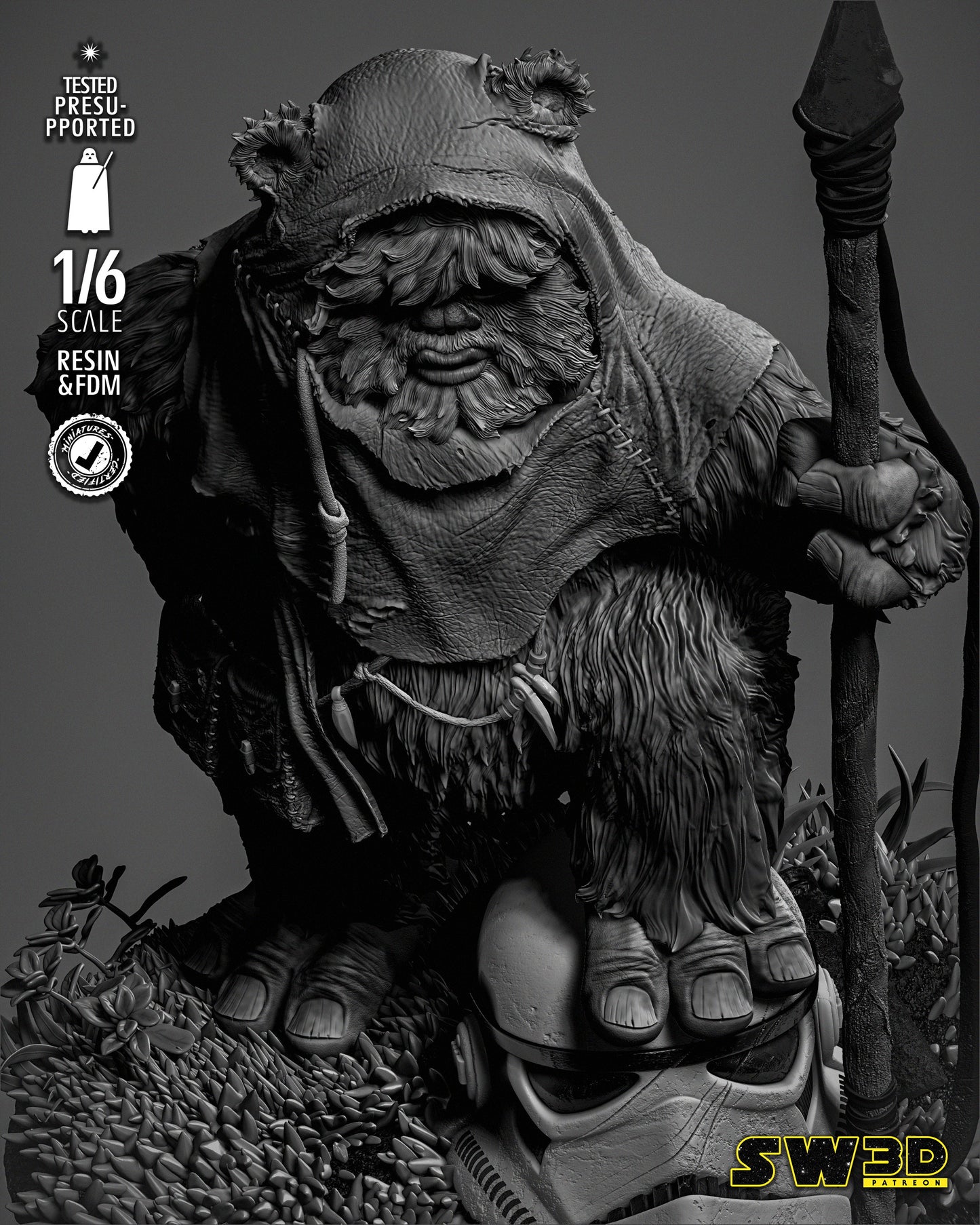 Ewok Sculpture #1 (Star Wars) Fan Art - 6th or 12th scale - 3D Printed