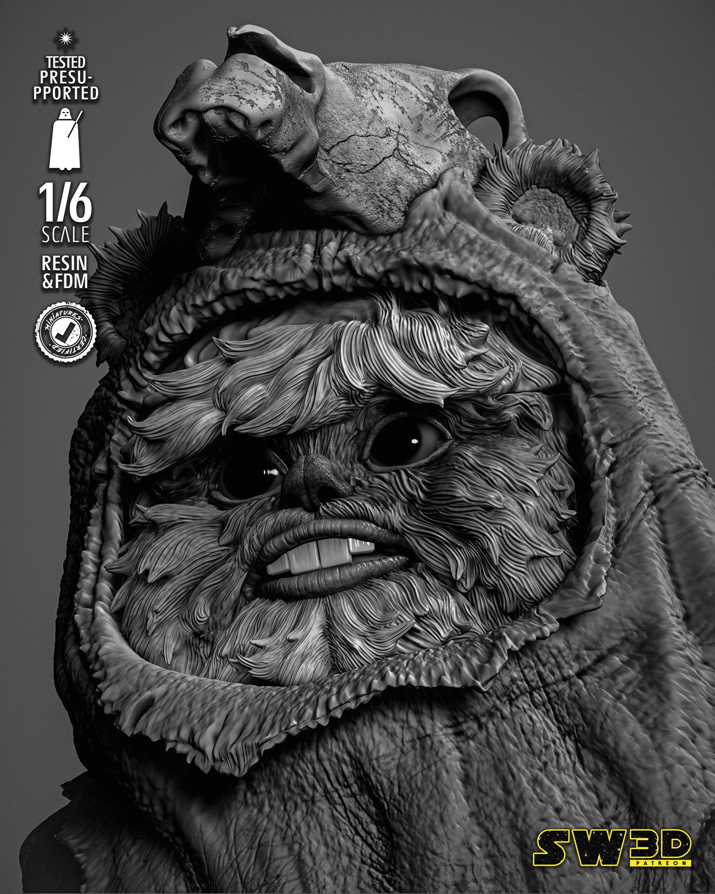 Ewok Sculpture #2 (Star Wars) Fan Art - 6th or 12th scale - 3D Printed