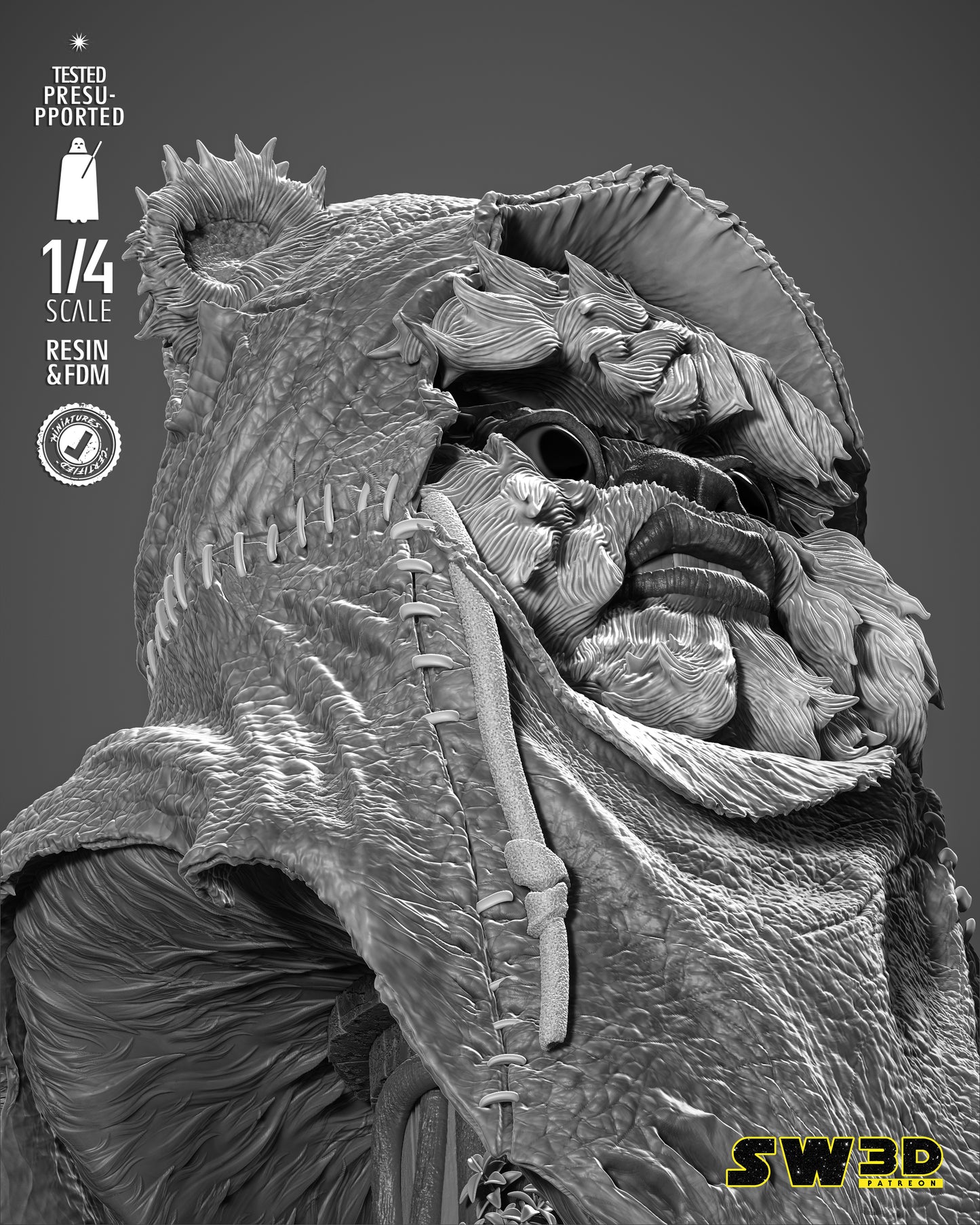 Ewok Portrait Bust (Star Wars) Fan Art - 4th or 8th scale - 3D Printed