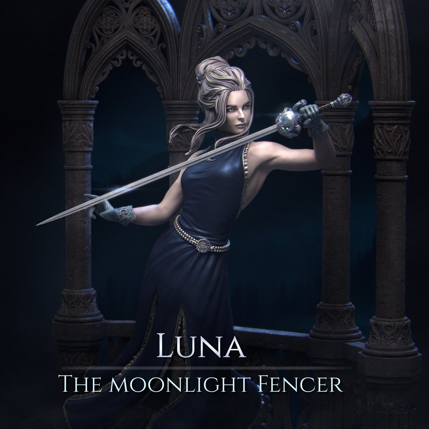 Luna The Midnight Fencer 3D Printed Statue Model Kit