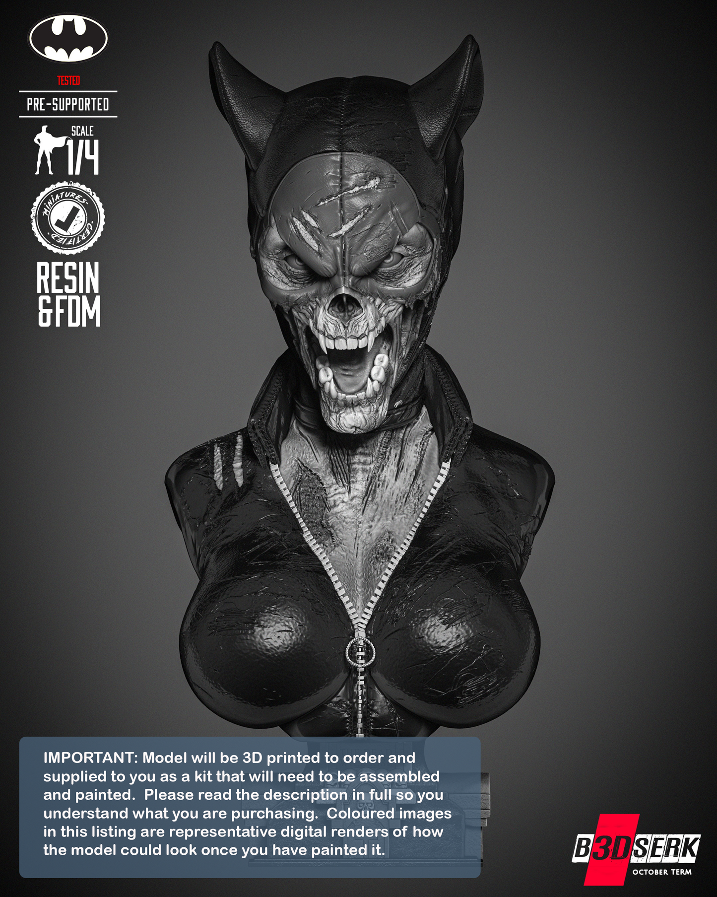 Catwoman Dceased - Bust - 3d Printed Model Kit - Fan Art (Unpainted)