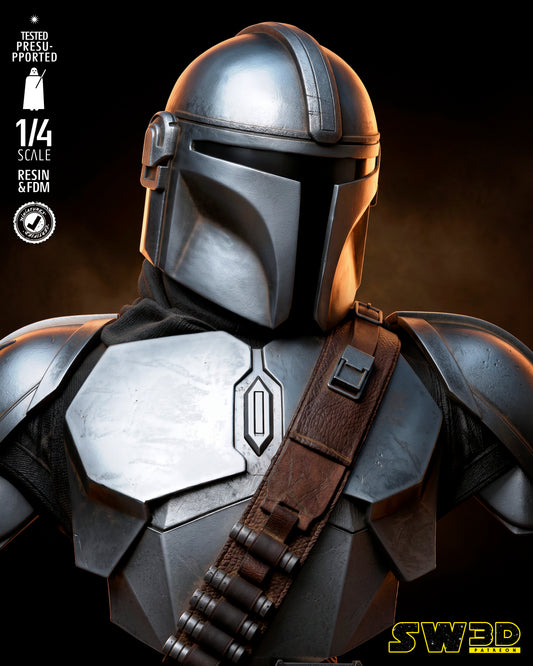 Mandalorian Bust (Star Wars) - 1:8 or 1:4 Scale 3D printed model kit (Fan Art)