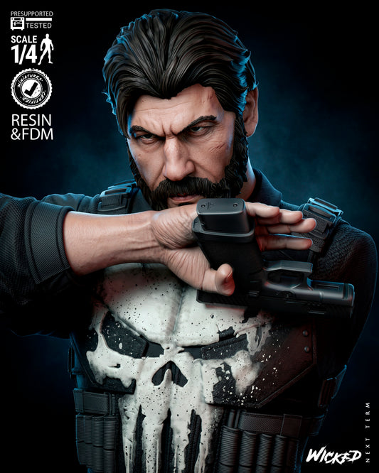 The Punisher Bust -3d Printed Model Kit - Fan Art 4 or 8 Scale